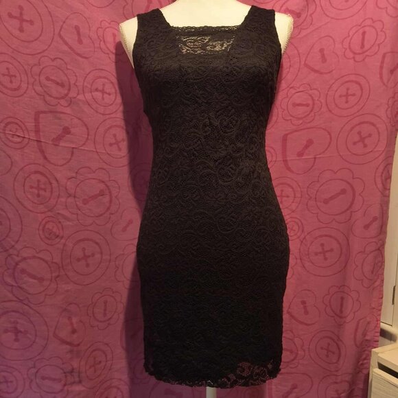 Y2K Black Lace Bodycon Mini Dress – 90s 2000s Gothic Coquette, Date Night Club - Picture 1 of 6